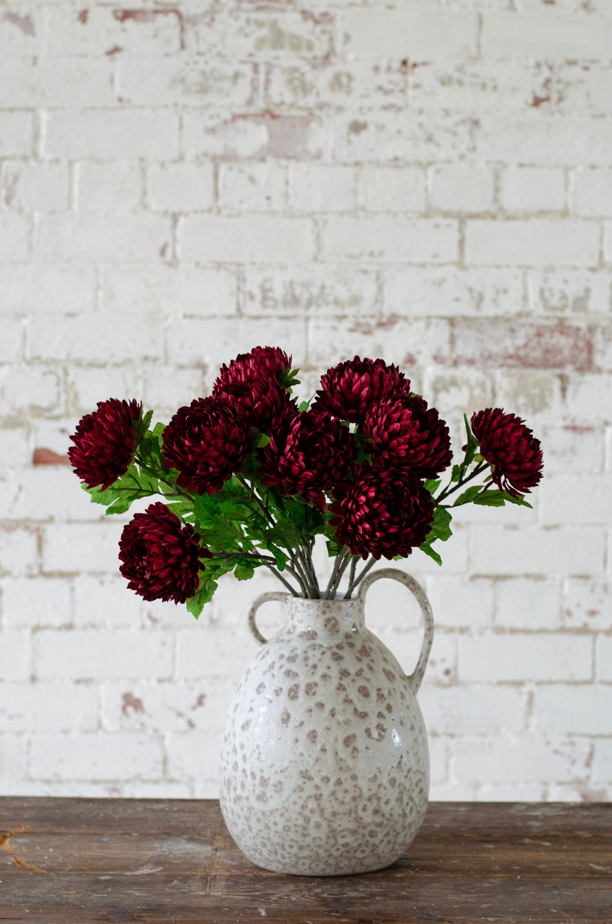 Artificial chrysanthemum mum stem in colour deep red 58cm. Single stem