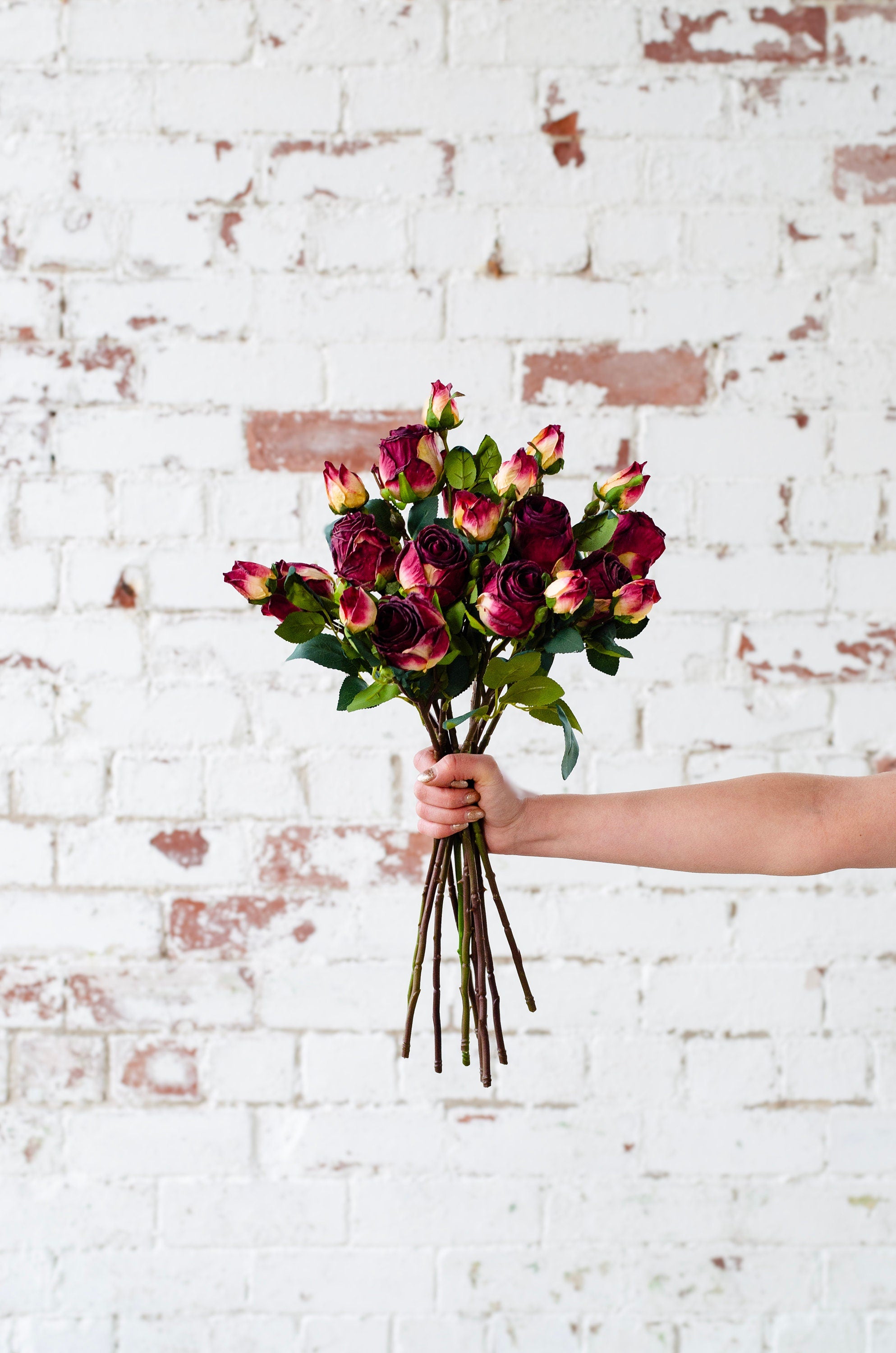 Luxury artificial dry look burgundy red rose, single stem faux red rose, valentines day flowers