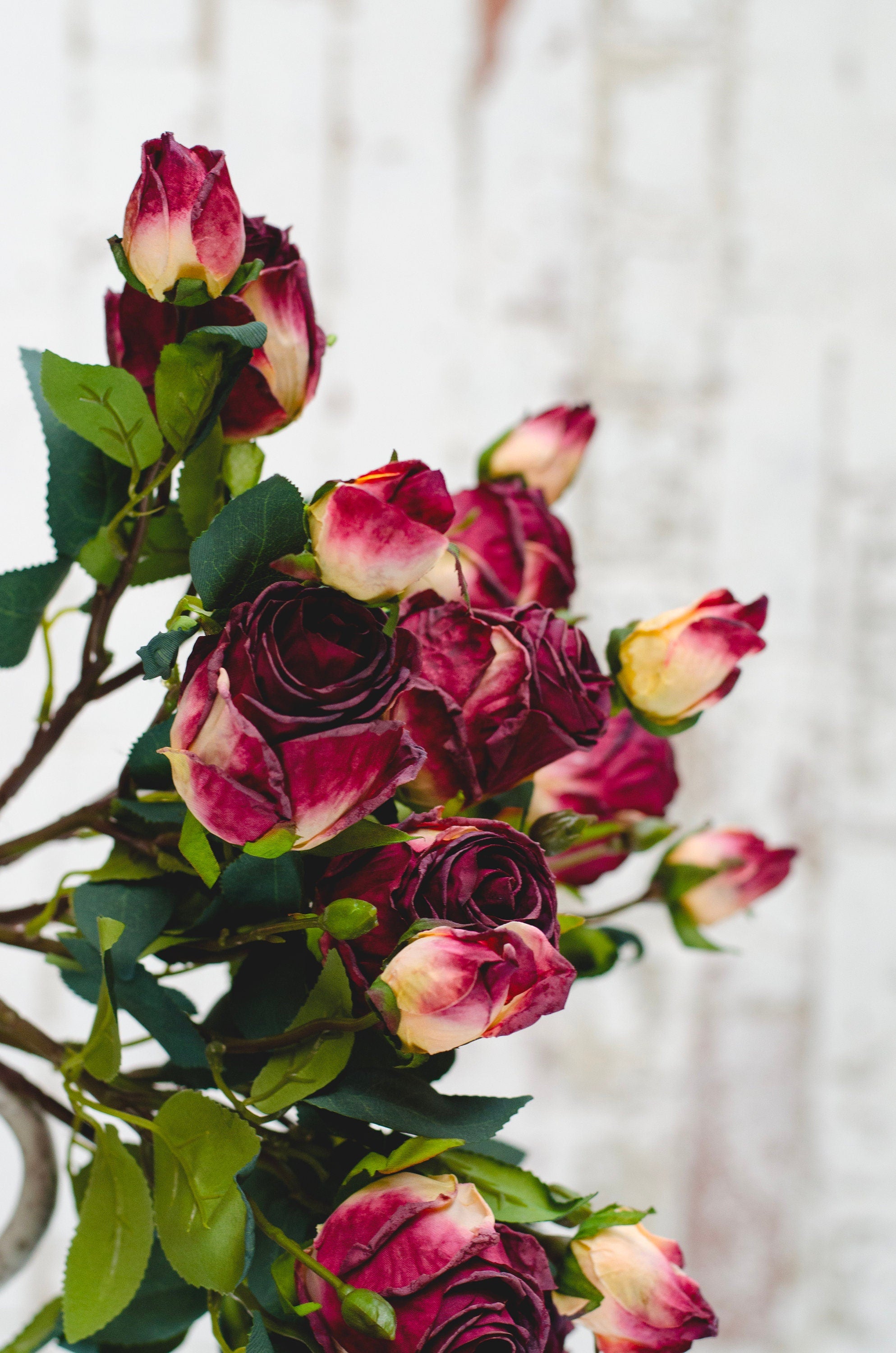 Luxury artificial dry look burgundy red rose, single stem faux red rose, valentines day flowers