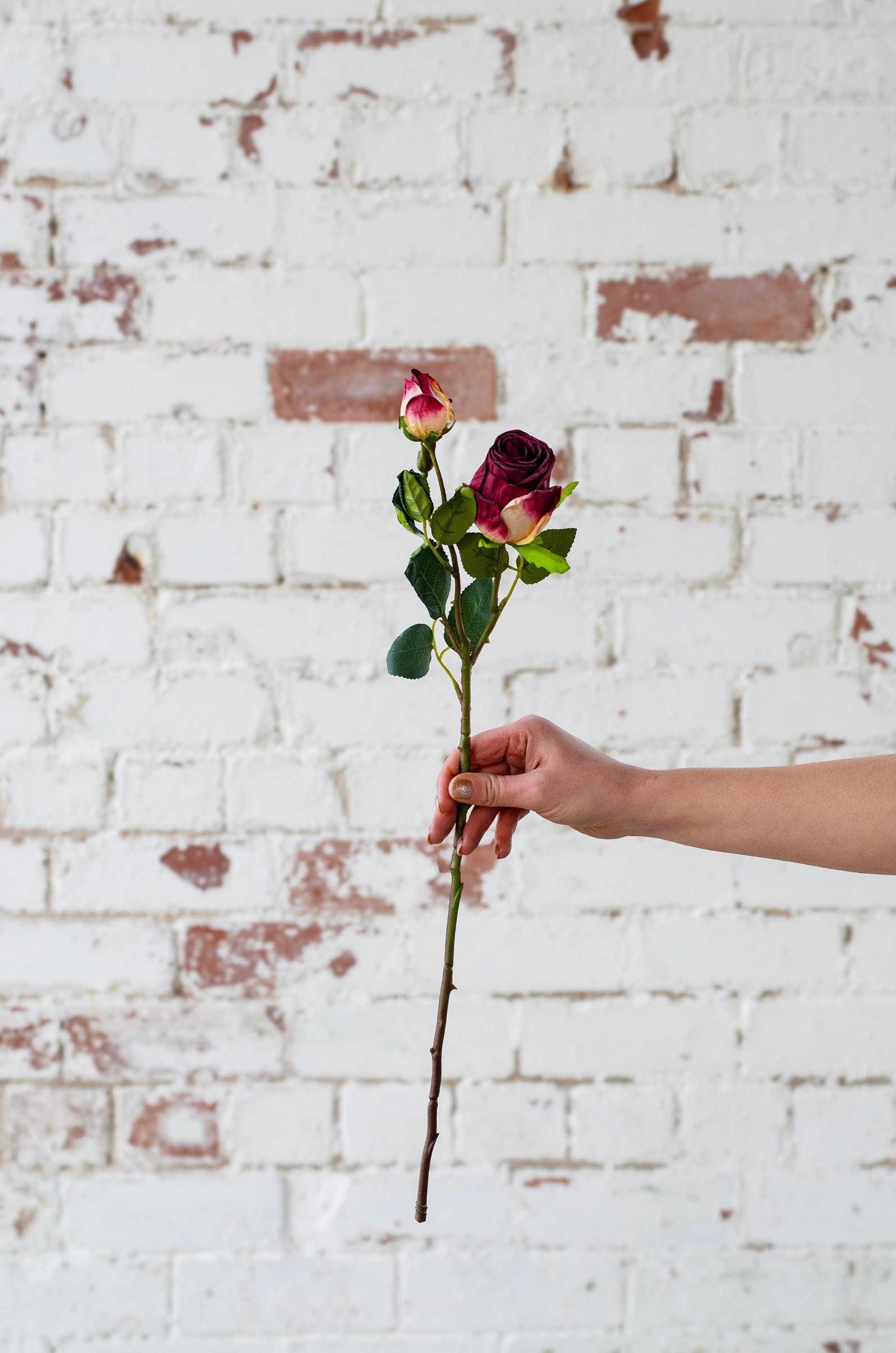 Luxury artificial dry look burgundy red rose, single stem faux red rose, valentines day flowers