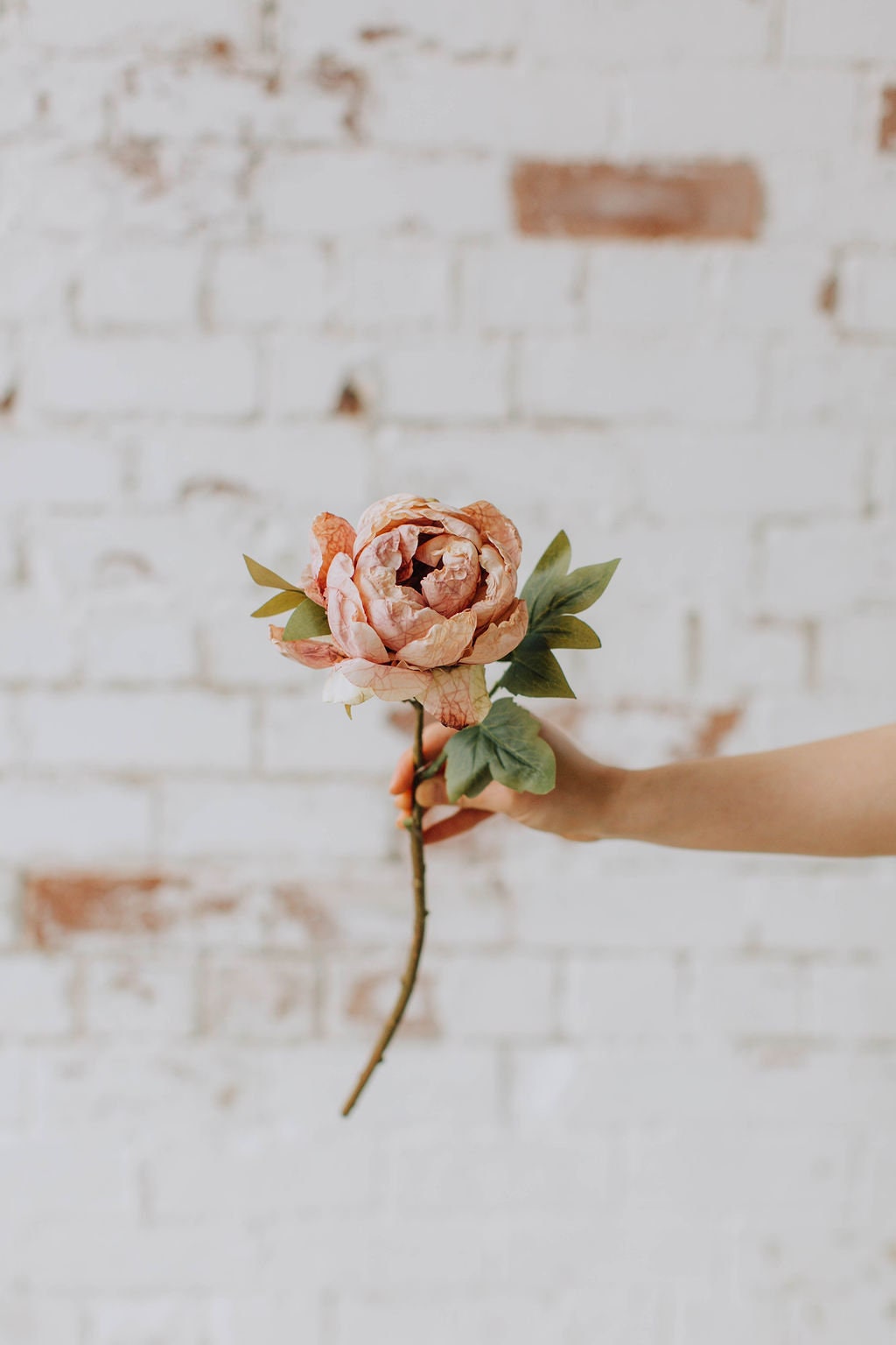 Dry look blush peony, artificial peony, blush peony, diy wedding flowers, single peony stem