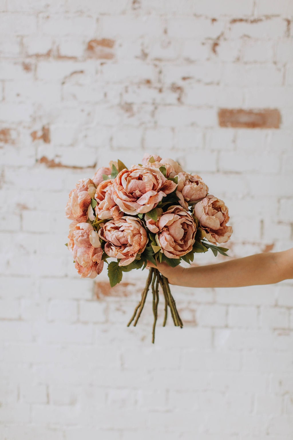 Dry look blush peony, artificial peony, blush peony, diy wedding flowers, single peony stem