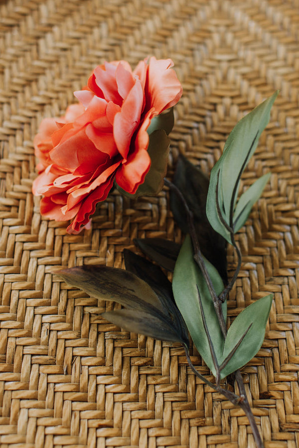 Artificial peony peach coral with gold centre