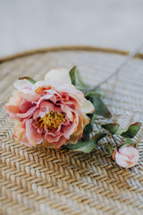 Artificial peony stem spray in peach and pink 60cm