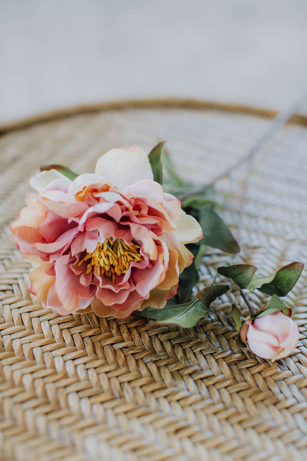 Artificial peony stem spray in peach and pink 60cm