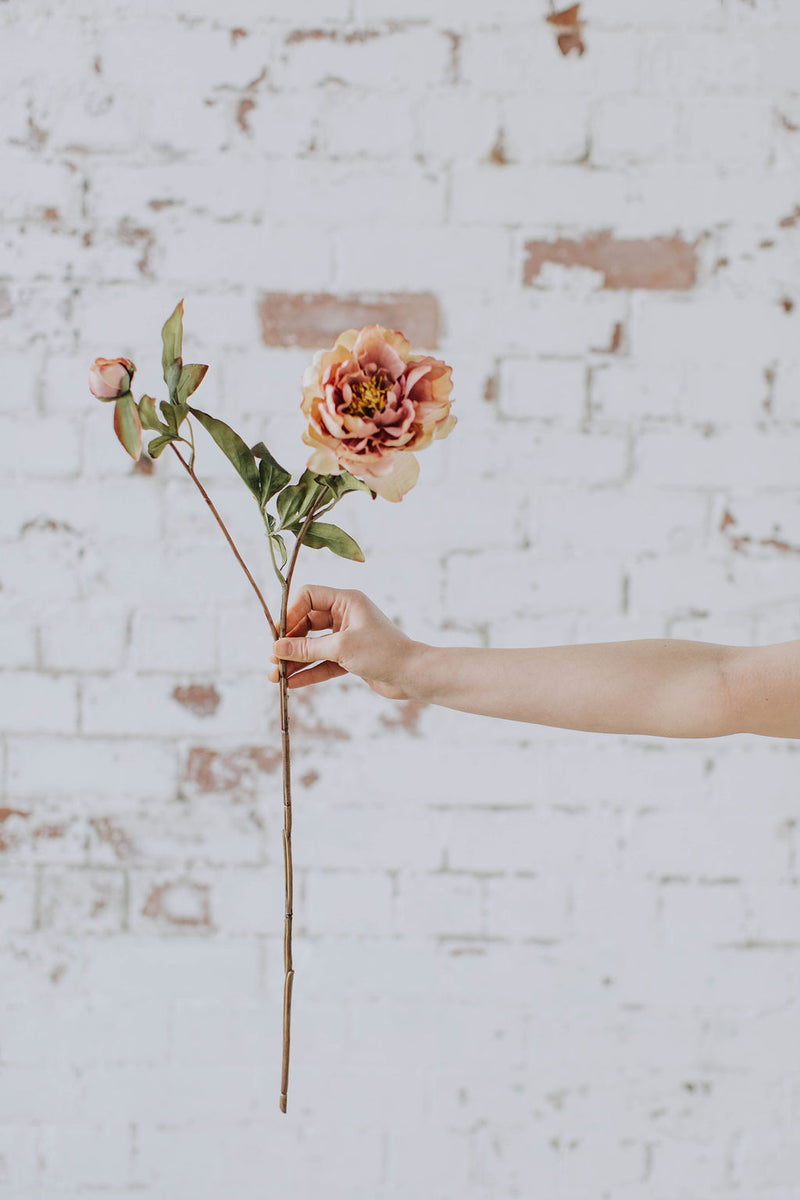 Artificial peony stem spray in peach and pink 60cm