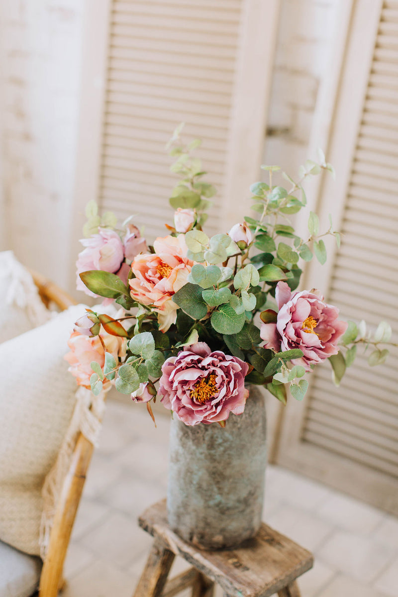 Peach and Purple Faux Flower Arrangement 