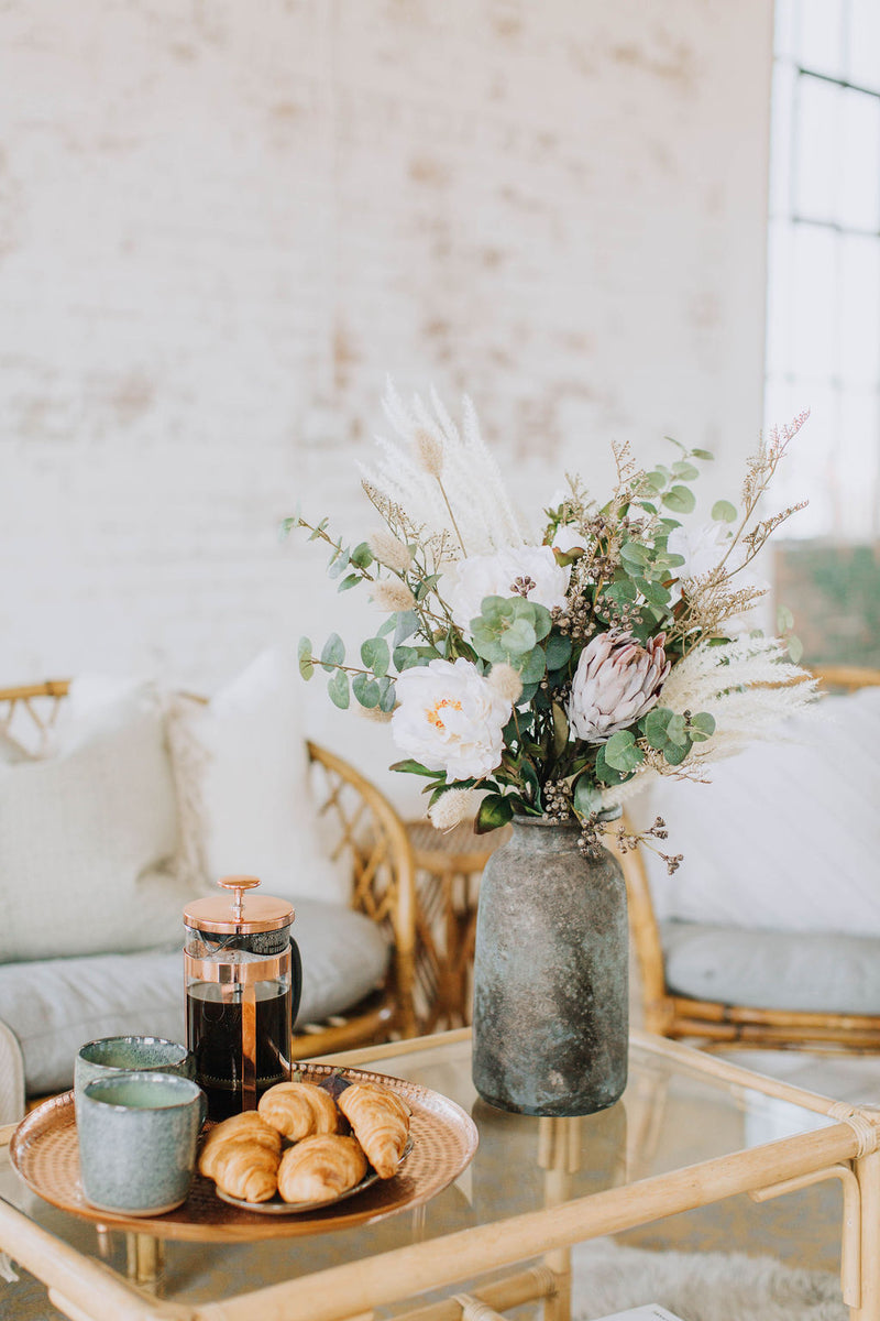 Athena | Faux Peony Protea and Eucalyptus Arrangement