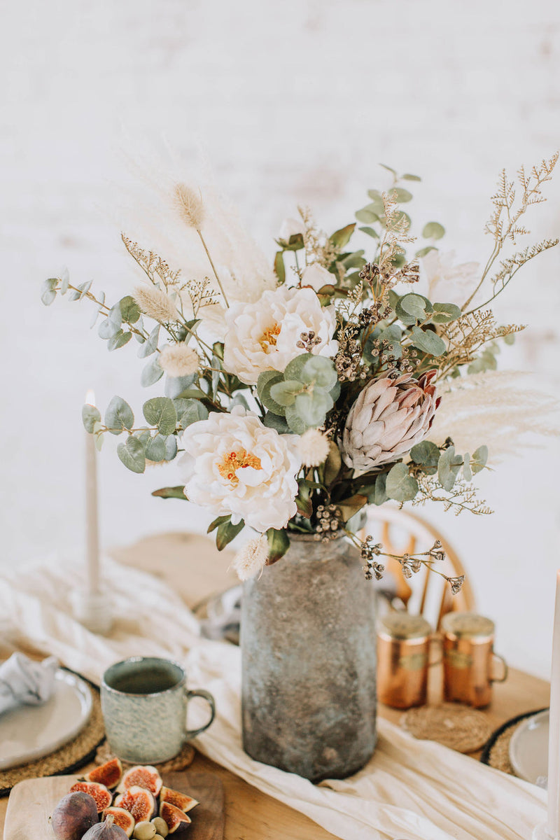 Athena | Faux Peony Protea and Eucalyptus Arrangement