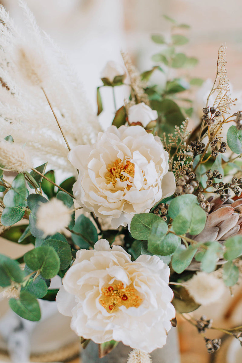 Athena | Faux Peony Protea and Eucalyptus Arrangement