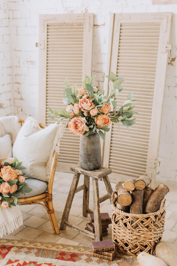 Autumn Blossom | Faux Peach Peony Arrangement