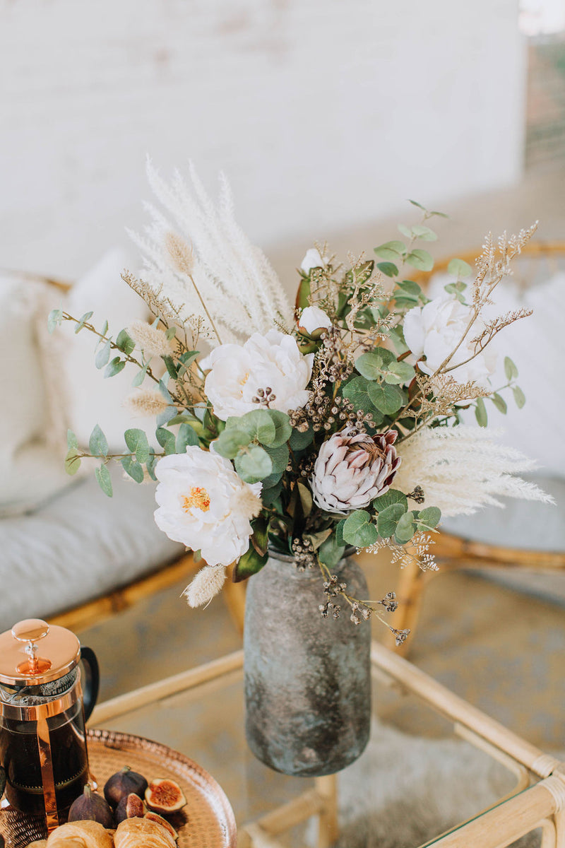 Athena | Faux Peony Protea and Eucalyptus Arrangement