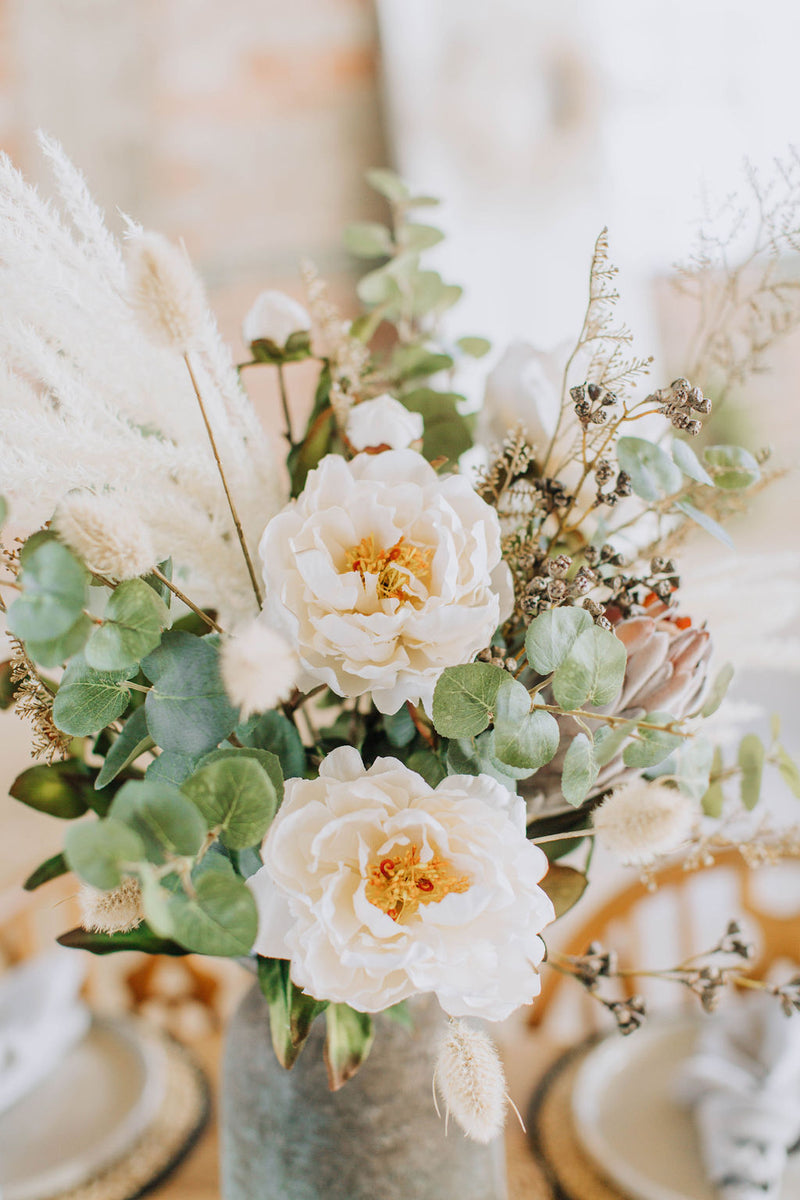 Athena | Faux Peony Protea and Eucalyptus Arrangement